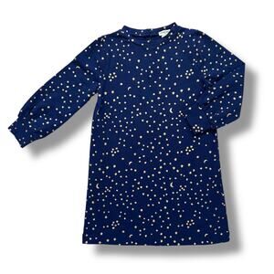 Crewcuts Dress Girls 4-5 Navy Blue Gold Star Moon Print Long Sleeve Cotton New
